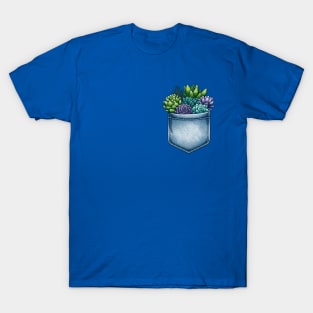 Denim Pocket Succulents - Flowers T-Shirt